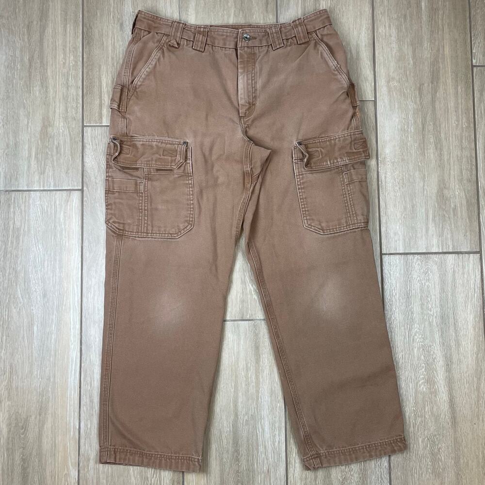 Duluth Trading Relaxed Fit Work Pants Mens 38x32 Brown Duck Canvas Cargo